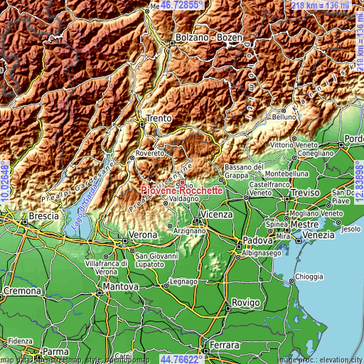 Topographic map of Piovene Rocchette