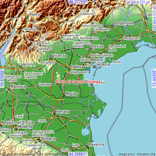 Topographic map of Piove di Sacco-Piovega