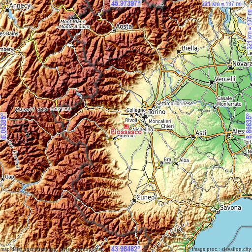 Topographic map of Piossasco