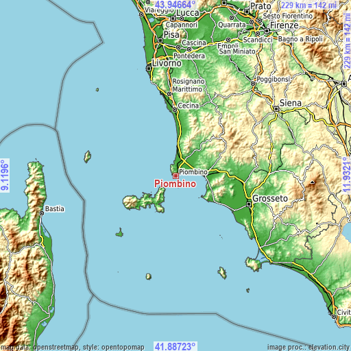 Topographic map of Piombino