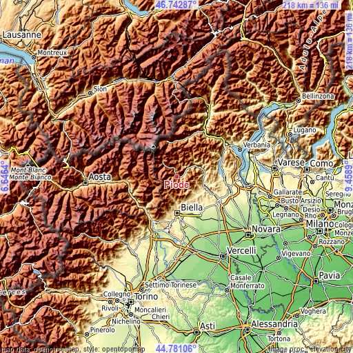 Topographic map of Piode