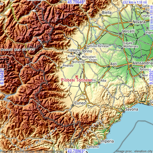 Topographic map of Piobesi Torinese