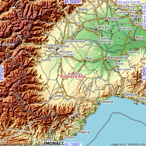 Topographic map of Piobesi d'Alba