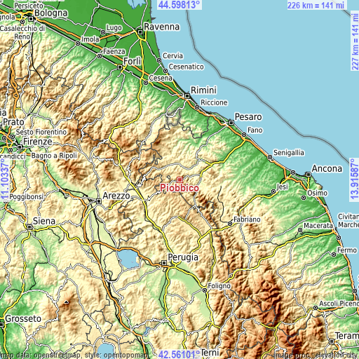 Topographic map of Piobbico