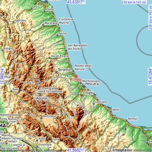 Topographic map of Pineto