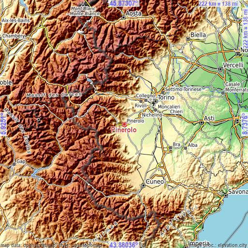 Topographic map of Pinerolo