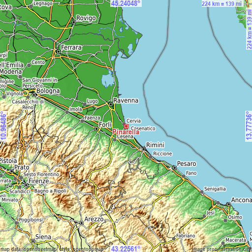 Topographic map of Pinarella