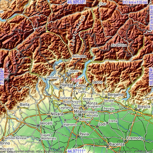 Topographic map of Pigra