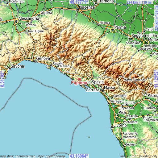 Topographic map of Pignone
