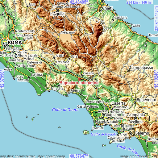 Topographic map of Pignataro Interamna