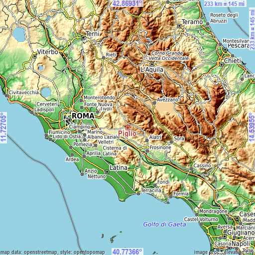 Topographic map of Piglio