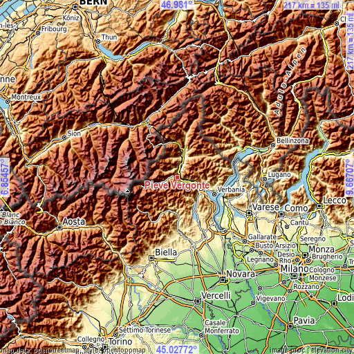 Topographic map of Pieve Vergonte