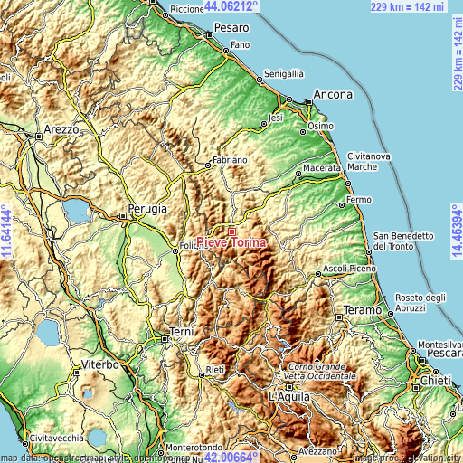 Topographic map of Pieve Torina