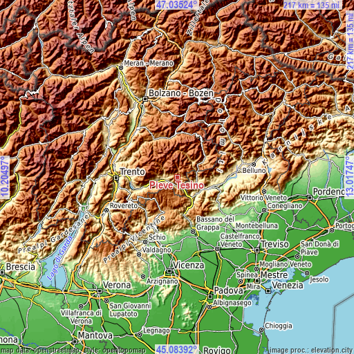 Topographic map of Pieve Tesino