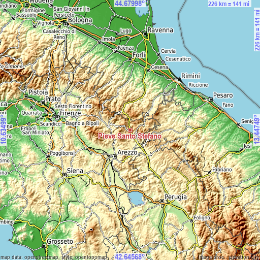 Topographic map of Pieve Santo Stefano