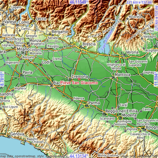 Topographic map of Pieve San Giacomo