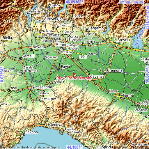 Topographic map of Pieve Porto Morone