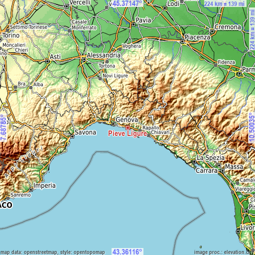 Topographic map of Pieve Ligure
