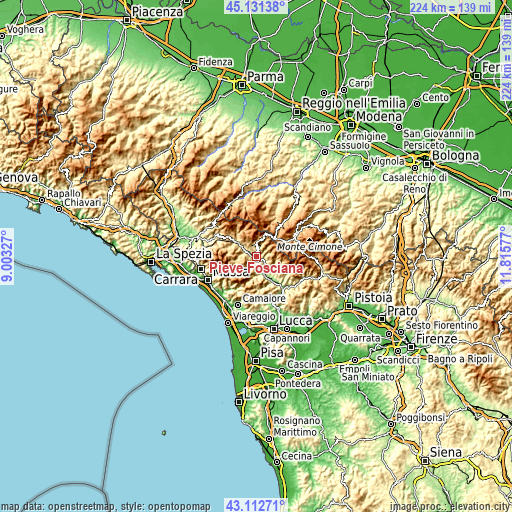 Topographic map of Pieve Fosciana