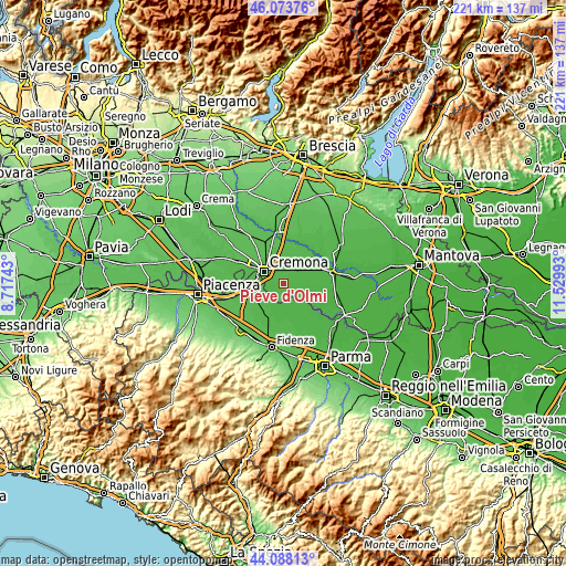 Topographic map of Pieve d'Olmi