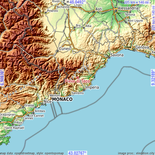 Topographic map of Pieve di Teco