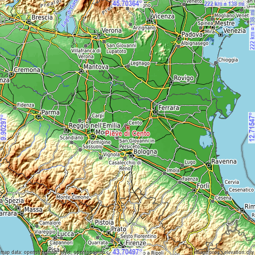 Topographic map of Pieve di Cento