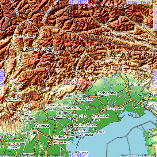 Topographic map of Pieve d'Alpago