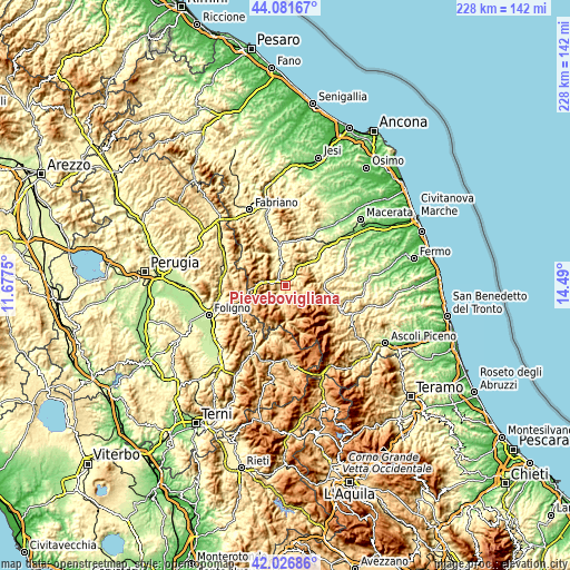 Topographic map of Pievebovigliana