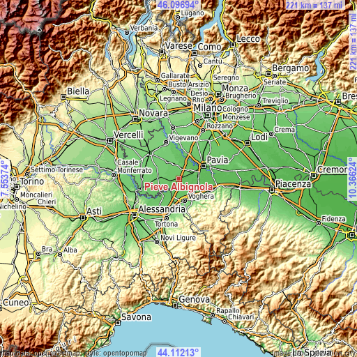 Topographic map of Pieve Albignola