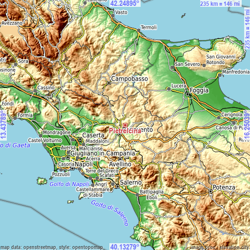 Topographic map of Pietrelcina