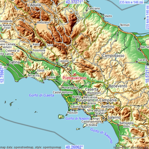 Topographic map of Pietravairano