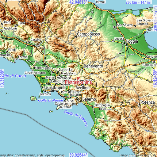 Topographic map of Pietrastornina