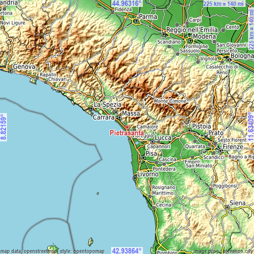 Topographic map of Pietrasanta