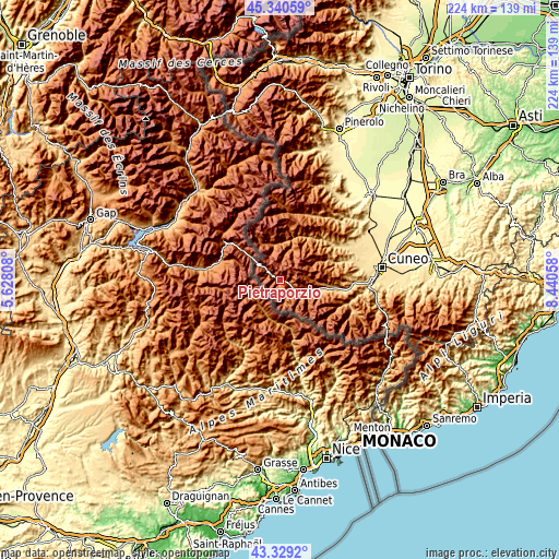 Topographic map of Pietraporzio