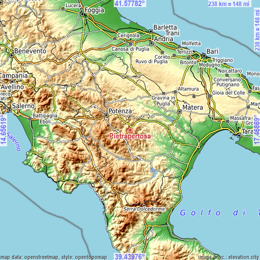 Topographic map of Pietrapertosa