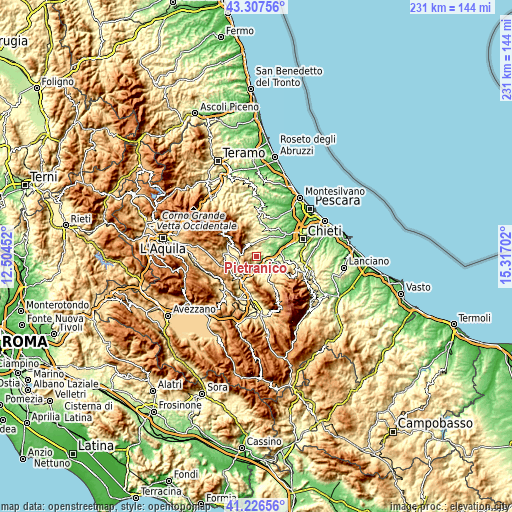 Topographic map of Pietranico