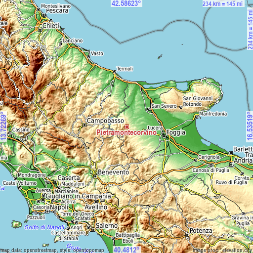 Topographic map of Pietramontecorvino