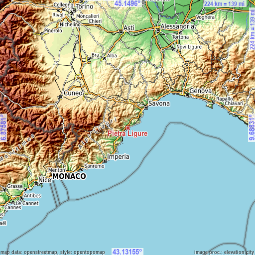 Topographic map of Pietra Ligure