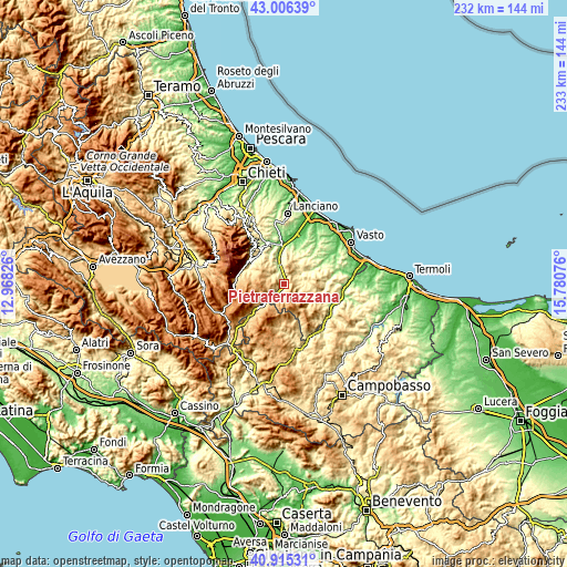 Topographic map of Pietraferrazzana