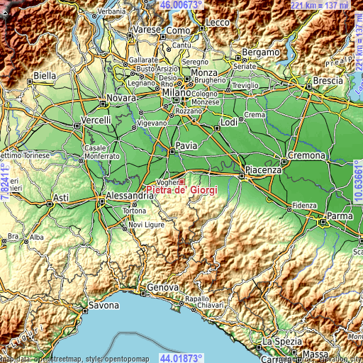 Topographic map of Pietra de' Giorgi