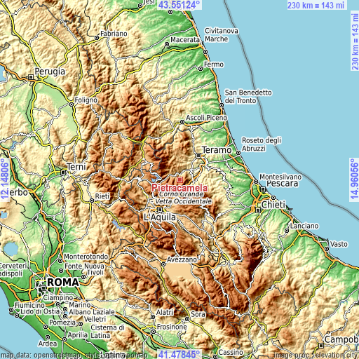 Topographic map of Pietracamela