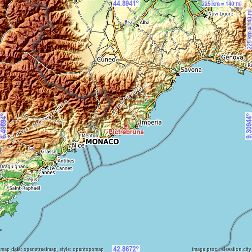 Topographic map of Pietrabruna