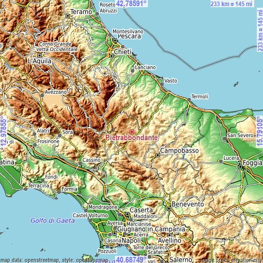 Topographic map of Pietrabbondante