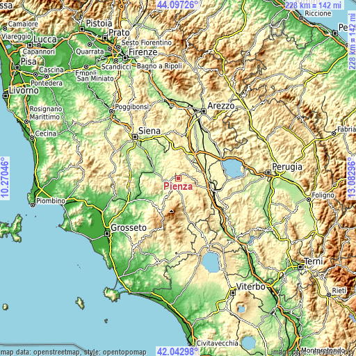 Topographic map of Pienza