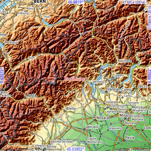 Topographic map of Piedimulera