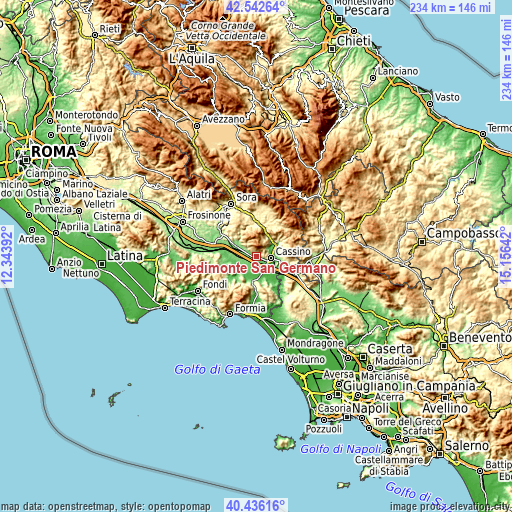 Topographic map of Piedimonte San Germano