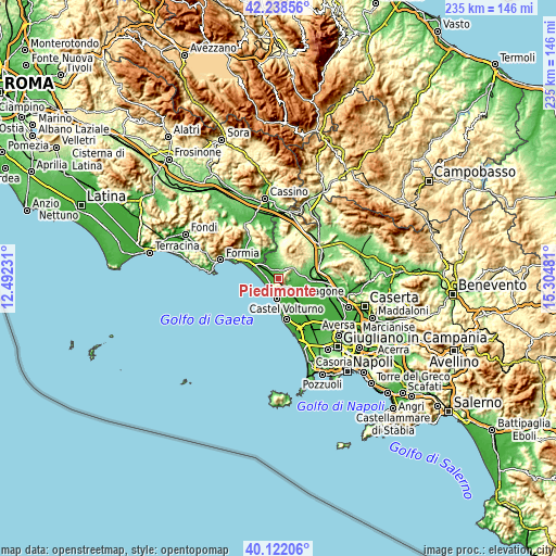 Topographic map of Piedimonte