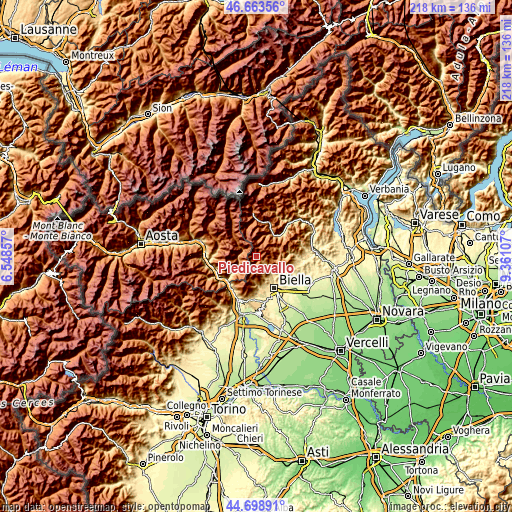 Topographic map of Piedicavallo