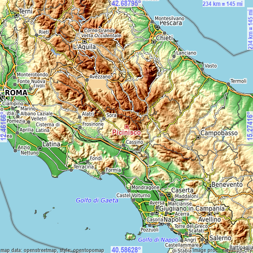 Topographic map of Picinisco