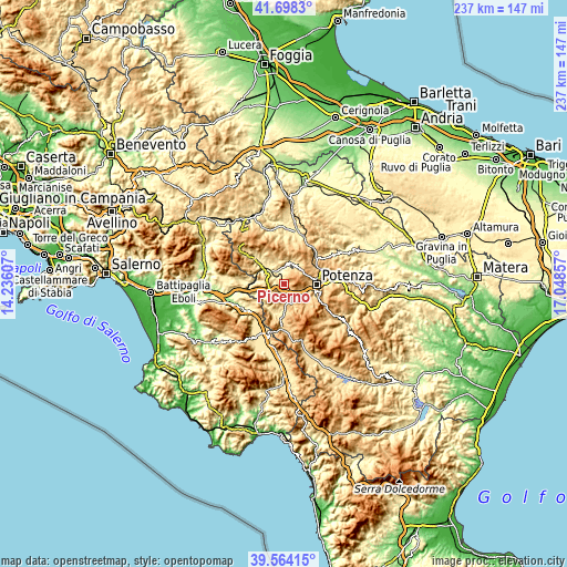 Topographic map of Picerno
